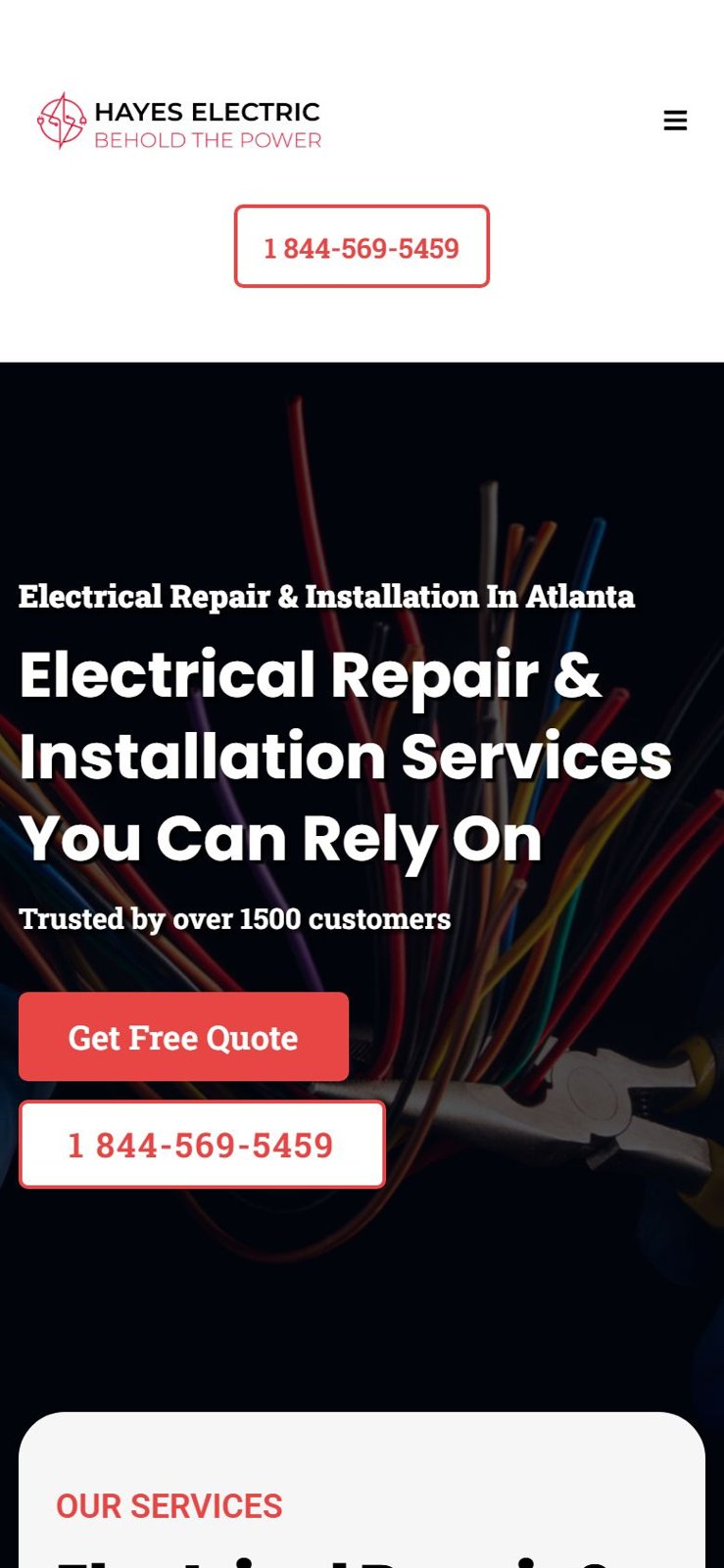 Hayes Electric website on a phone
